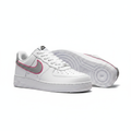 Nike Air Force 1 Low white leather grey pink swoosh ghost mannequin product shot, plain white background