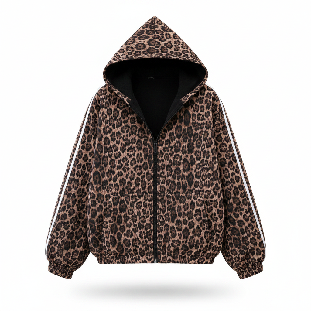Leopard Print Oversized Zip-Up Hoodie Jacket – Ghost Mannequin