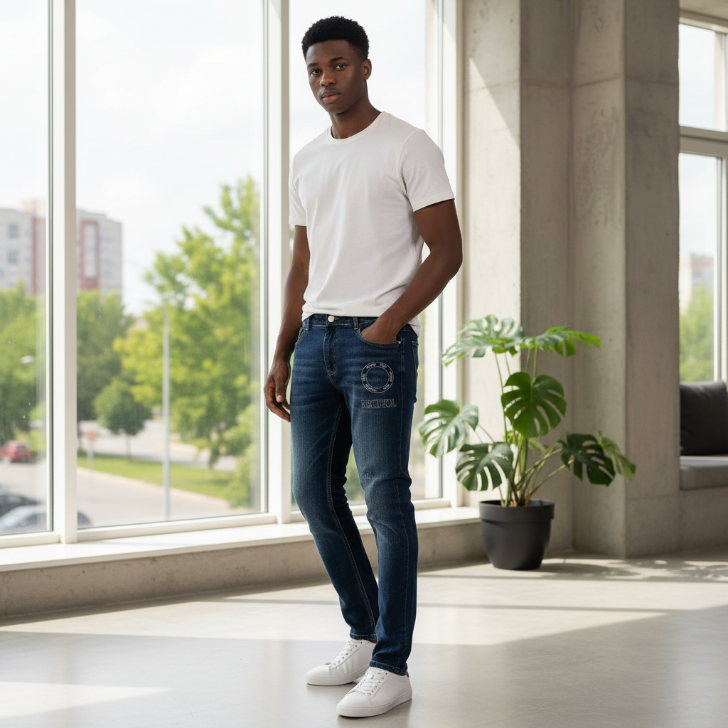 Model shot – Men Navy Blue NICHOL Slim Jeans