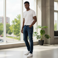 Model shot – Men Navy Blue NICHOL Slim Jeans