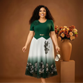 Forest Green Floral Ombre Pleated Midi Dress - Model Shot