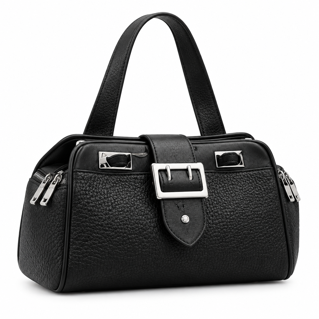 Pebbled Leather Doctor Barrel Bag – Black, Ghost Mannequin