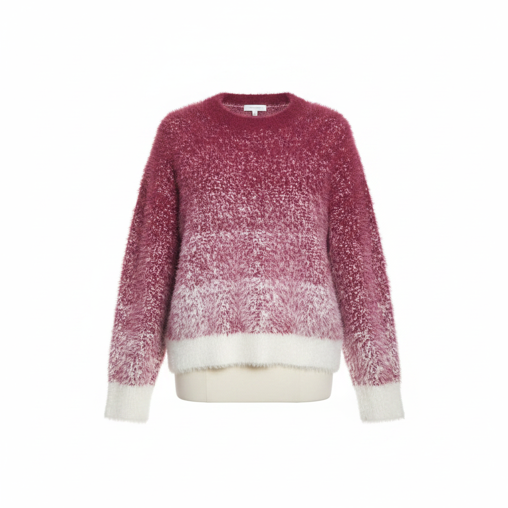 Burgundy Pink Ombré Fluffy Knit Sweater - Ghost Mannequin