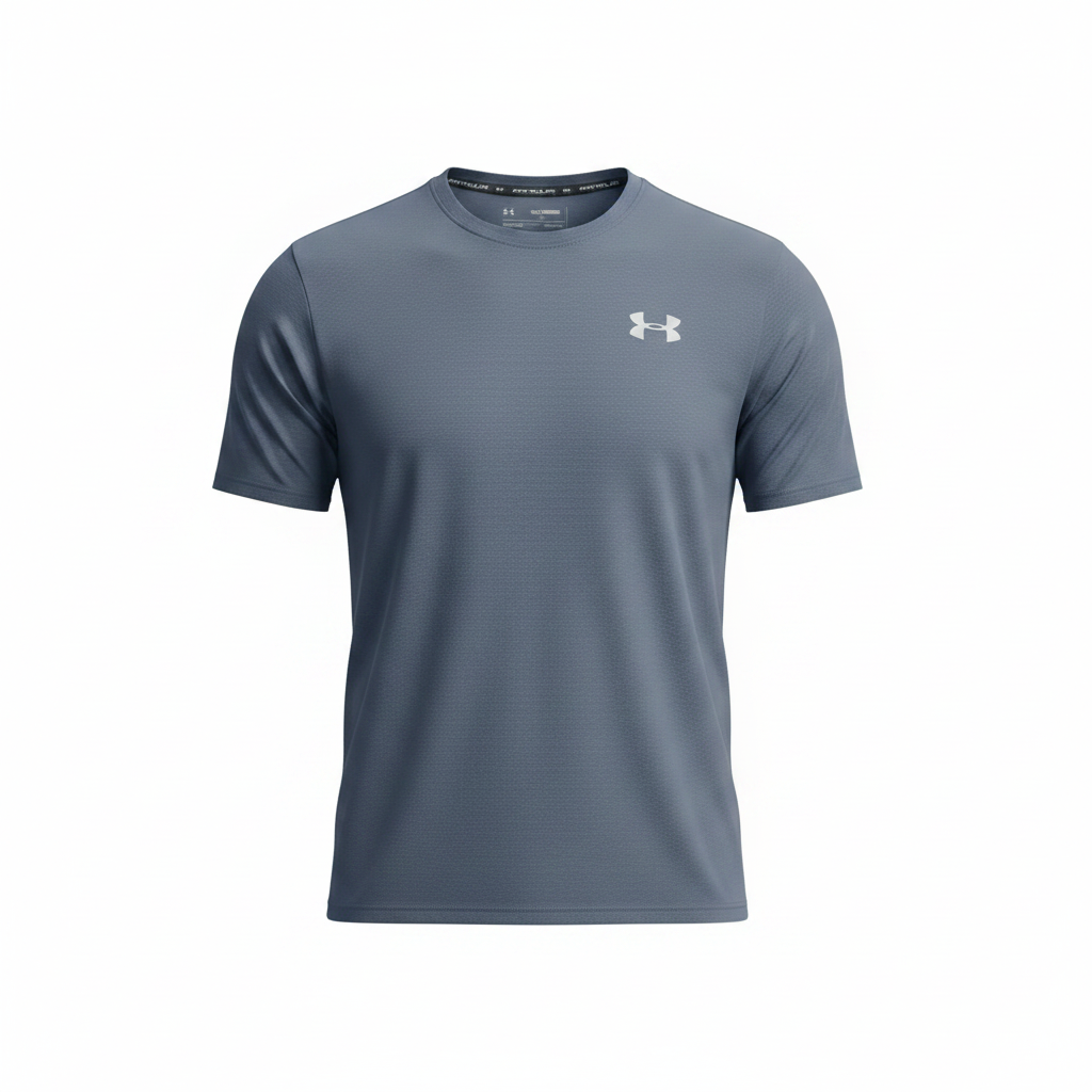 Under Armour steel blue short-sleeve athletic T-shirt ghost mannequin view