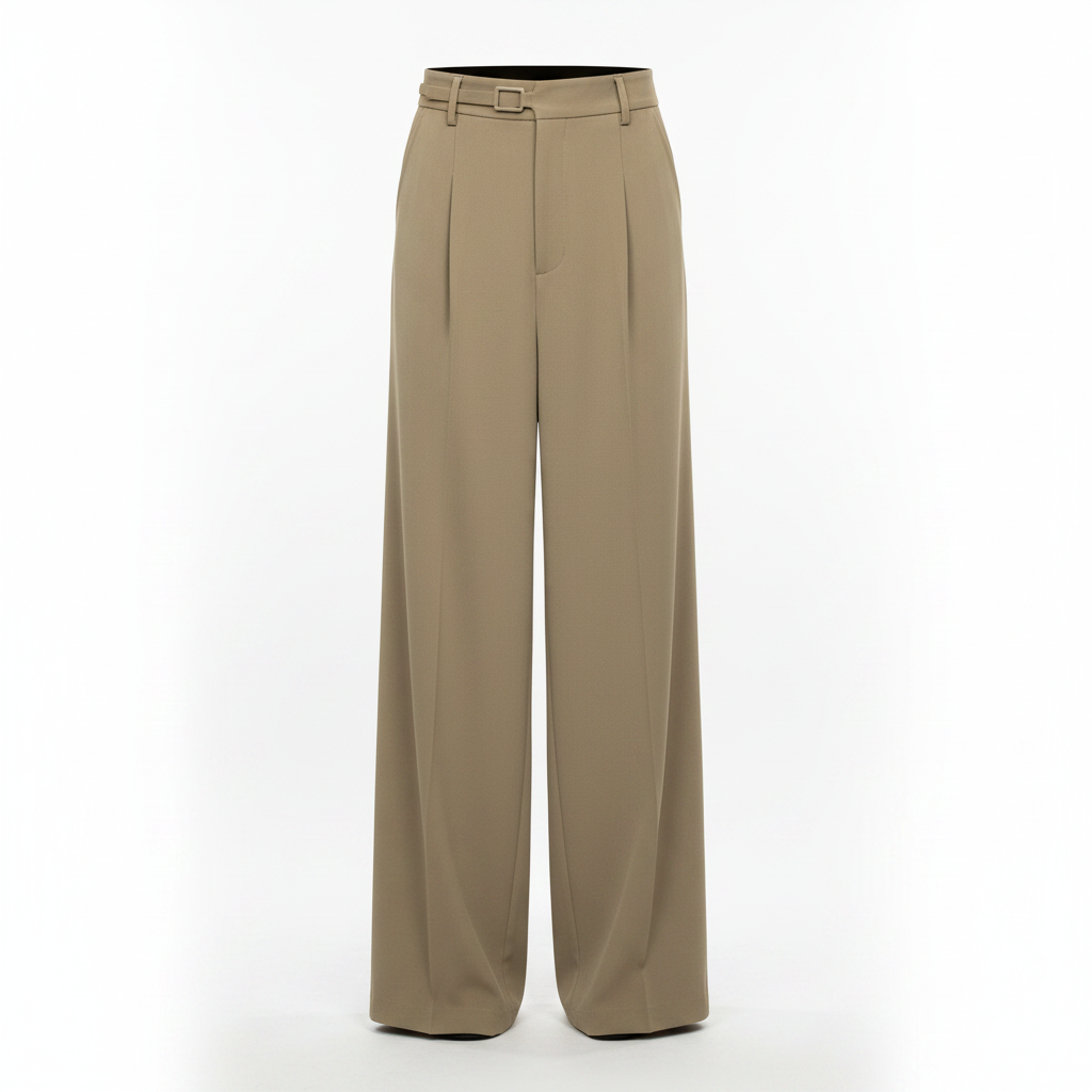 Ghost mannequin view of khaki wide-leg palazzo trousers