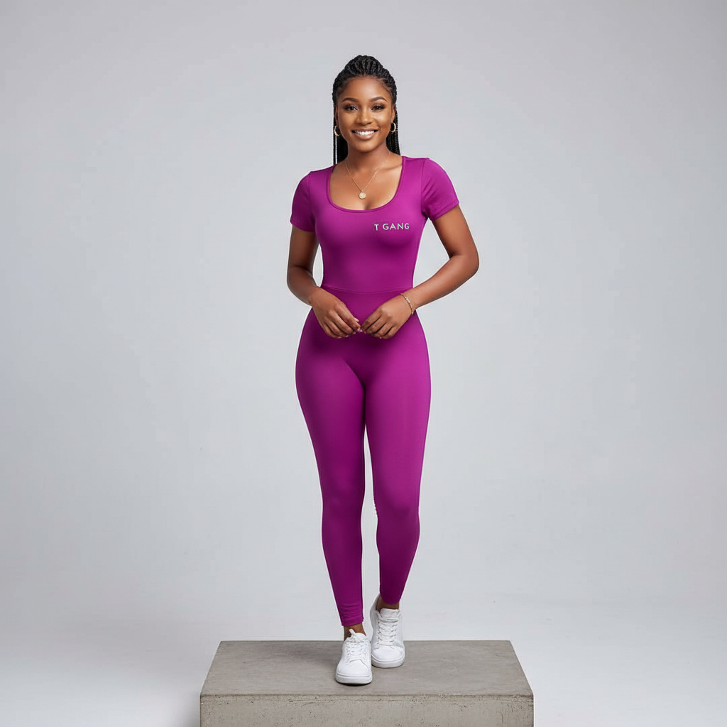 Magenta Seamless Bodycon Jumpsuit - Model Front View