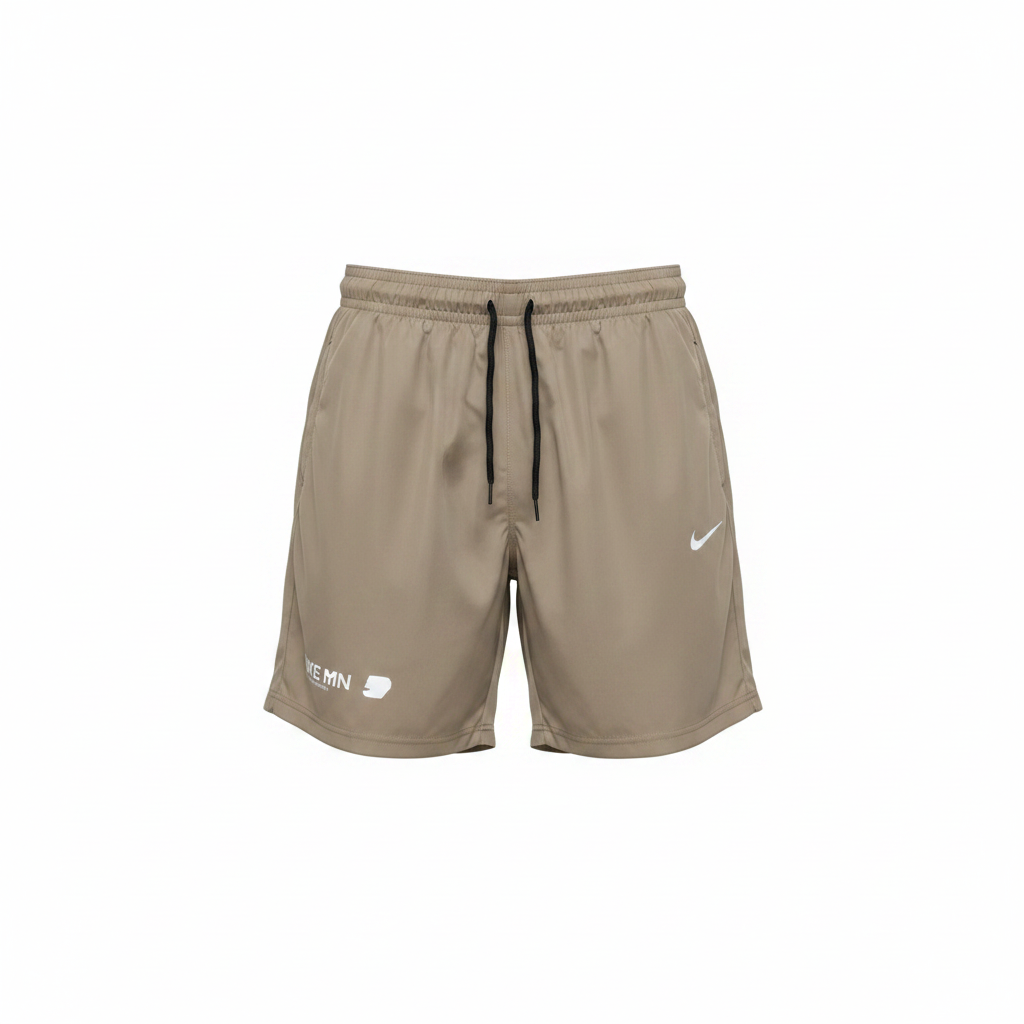 Khaki premium pro sport shorts ghost mannequin view