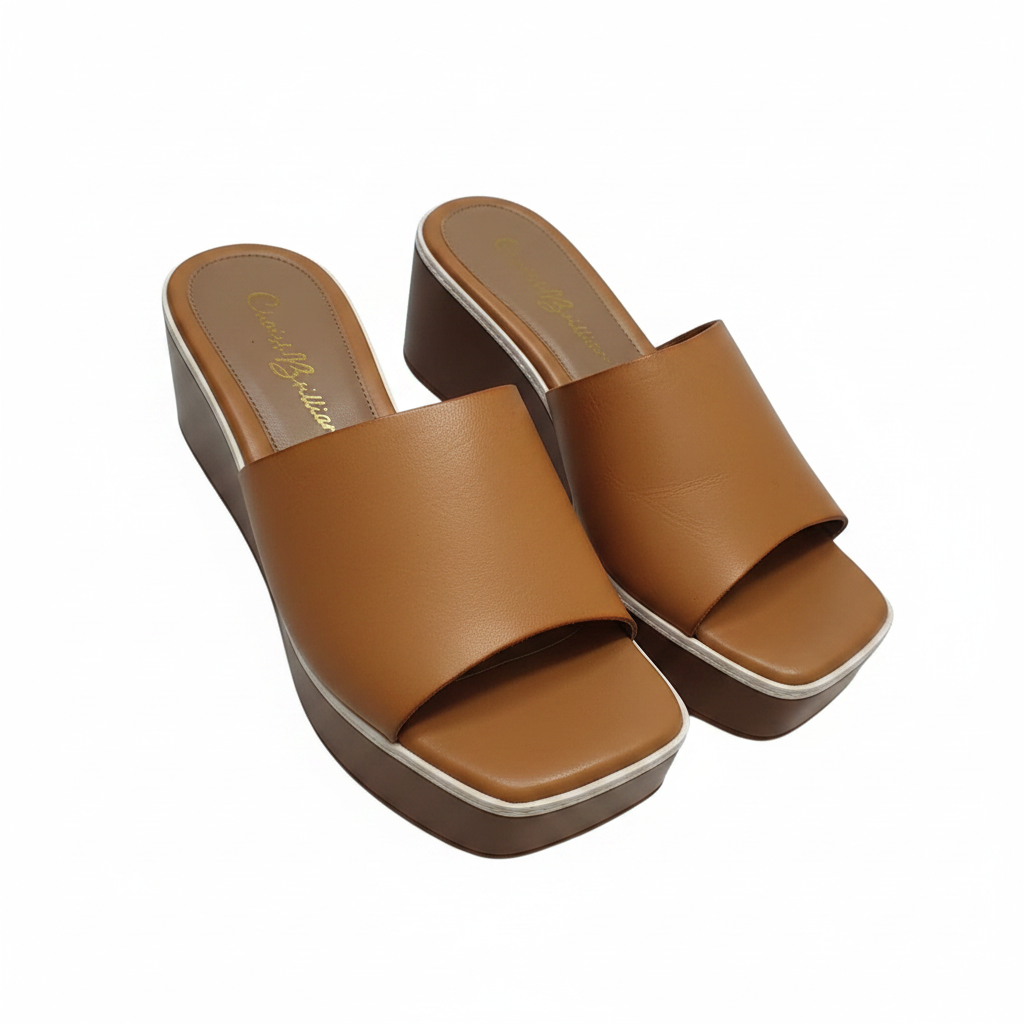 Women's Plain Block Heel Platform Mule - Brown Ghost Mannequin