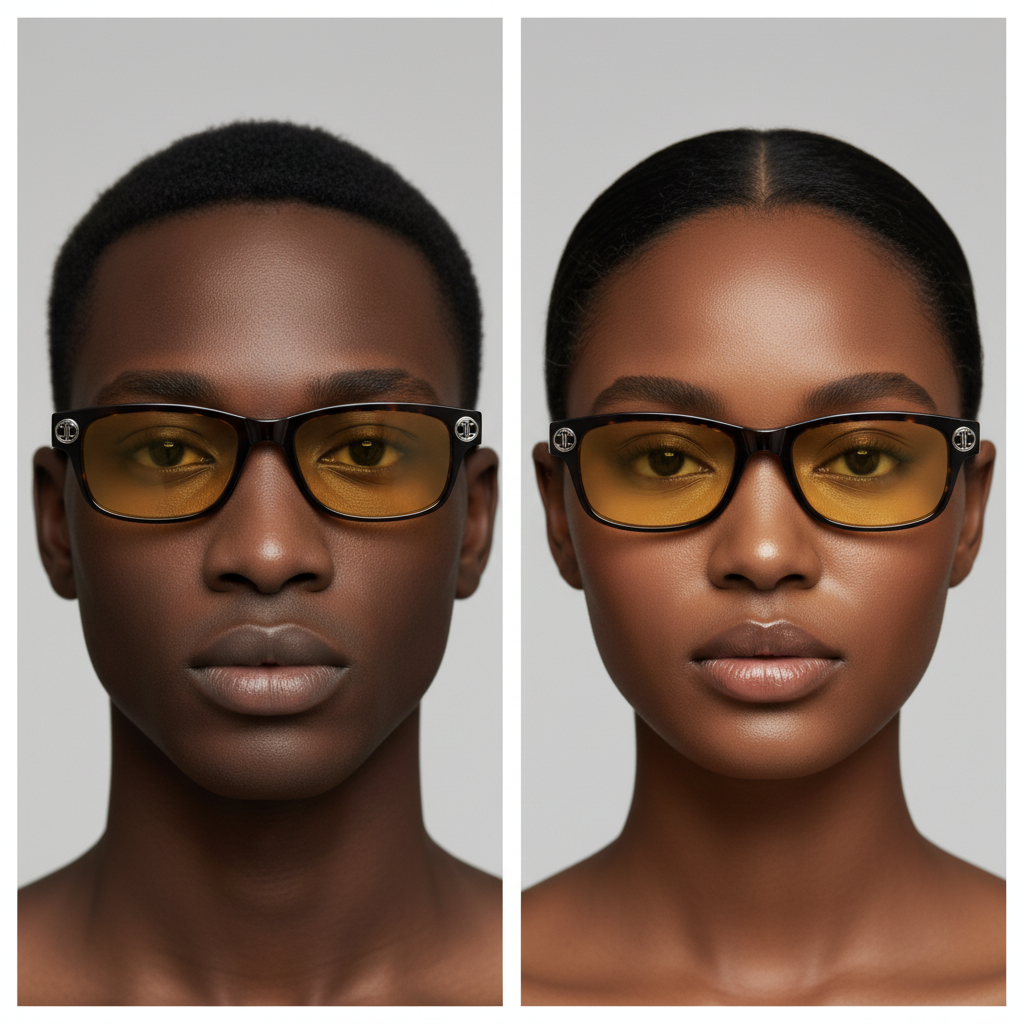 Male and female model dual shot — Slim Rectangular Sunglasses Tortoiseshell Silver Yellow