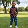 Boys Burgundy Mosaic Print Shirt - Front View