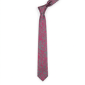 Slim grey and fuchsia scroll-pattern tie on white