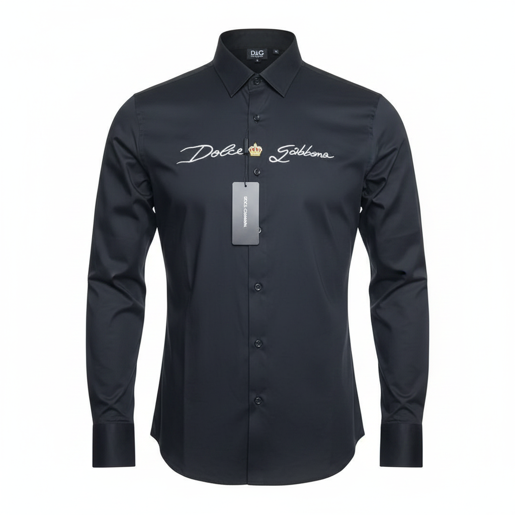 Black Embroidered Long-Sleeved Shirt - Ghost Mannequin