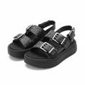 Women's black double buckle studded platform sandal ghost mannequin pair view