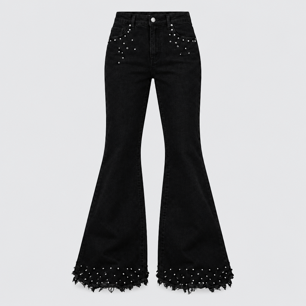 Men's black flare trousers with silver stud details
