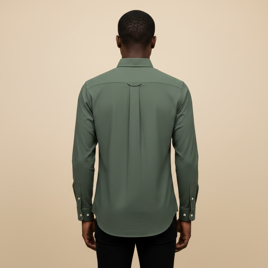 Olive Green Long Sleeve Shirt - Back Model View