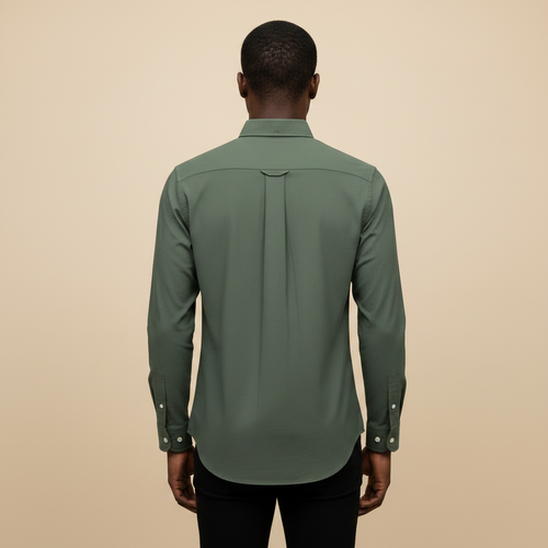 Olive Green Long Sleeve Shirt - Back Model View