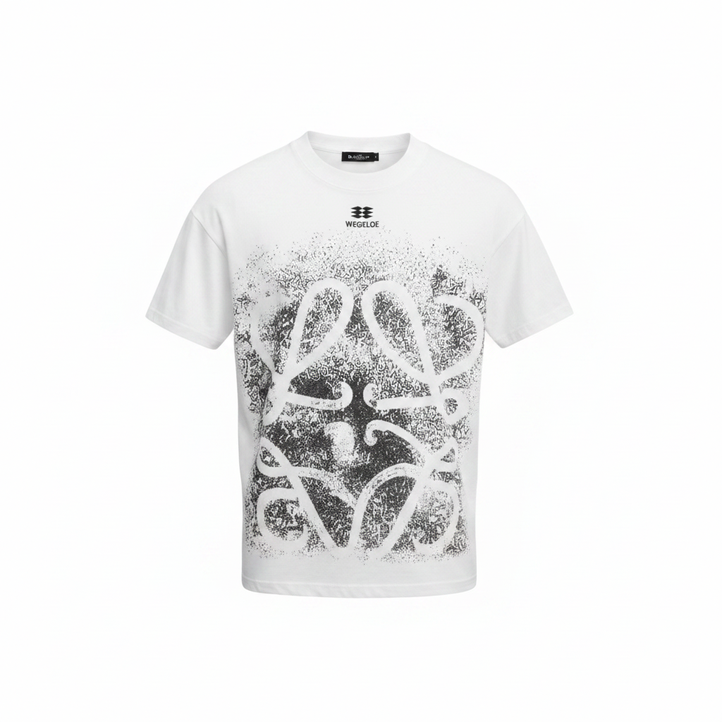Men's white abstract face graphic print shirt ghost mannequin front view