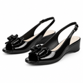Patent Bow Peep Toe Slingback Sandal – Black, Both Shoes