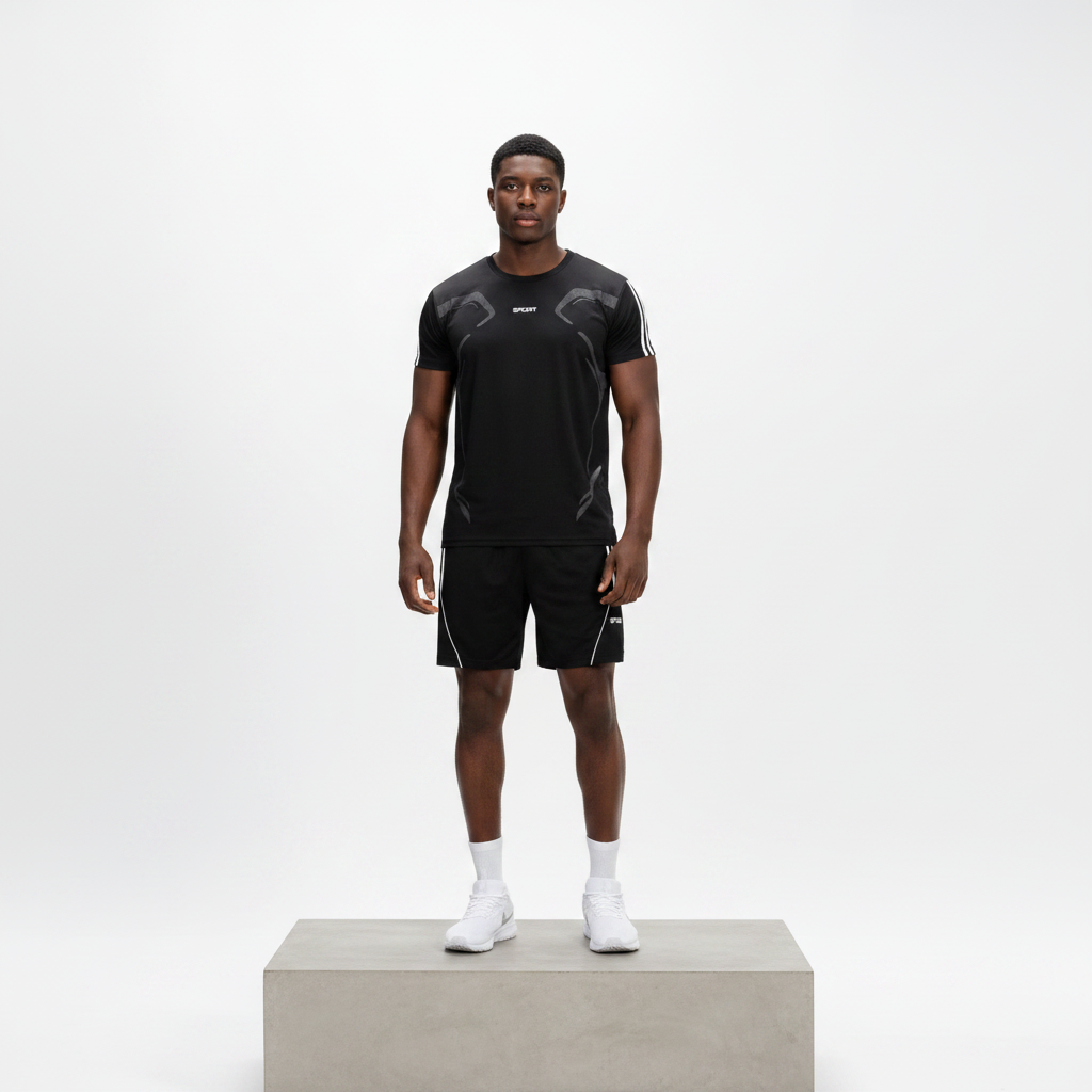 Black Graphic Sports Set - Model Front