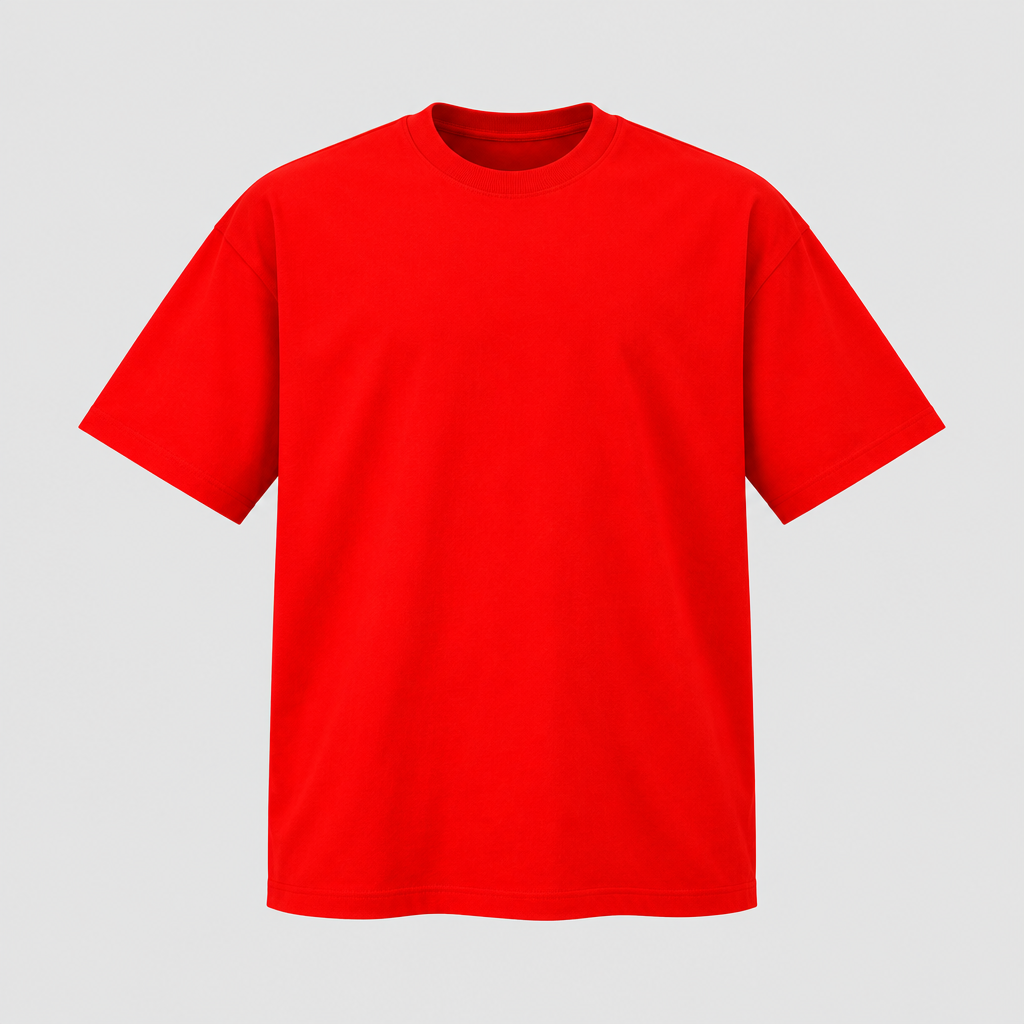 Bright red crew-neck T-shirt ghost mannequin front view