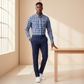 Nigerian model wearing Ralph Polo Blue Sky Blue Brown Plaid Check Shirt