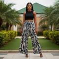 Model shot — Women's Multicolour Abstract Camo Wide-Leg Trousers
