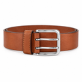 Tan Saddle Brown Leather Double-Bar Buckle Belt - Front View