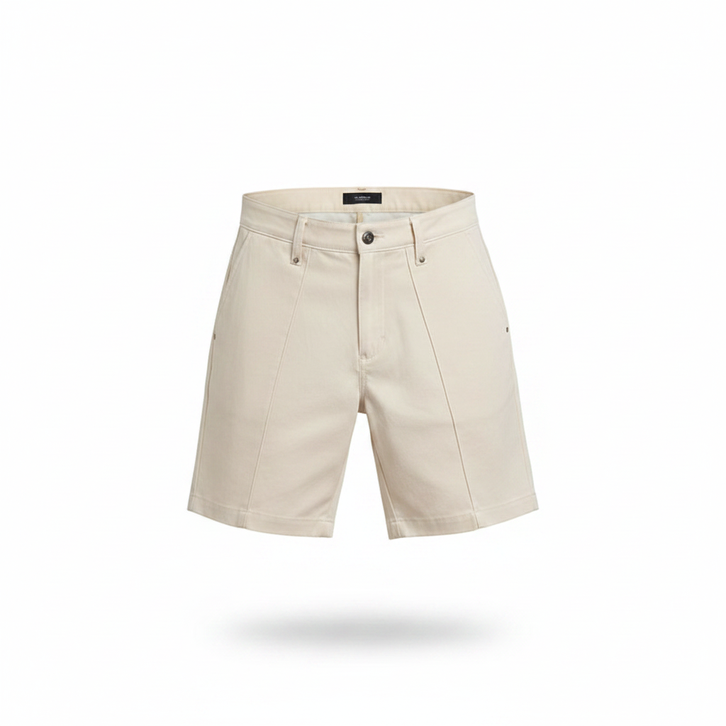 Unisex utility shorts in cream – ghost mannequin view