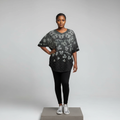Black All-Over Rhinestone Cartoon Print Oversized Top - Model Front View