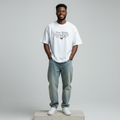 White NAFU Graphic Oversized Tee - Male Model Front