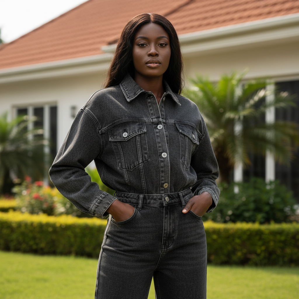 Women's Dark Wash Denim Co-ord Set — Model Shot