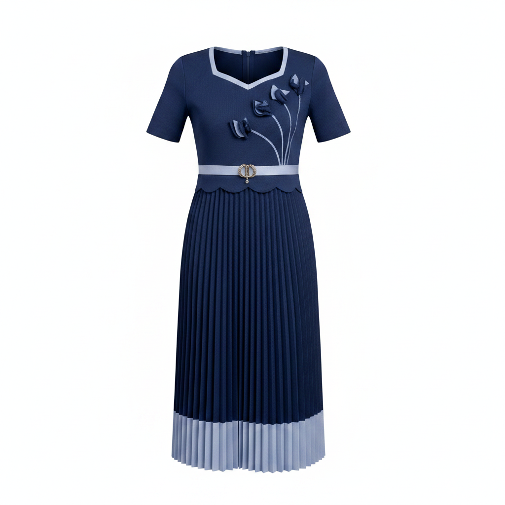 Ghost mannequin – Ntiwi Collection Navy Blue Miyaki Pleated Midi Dress