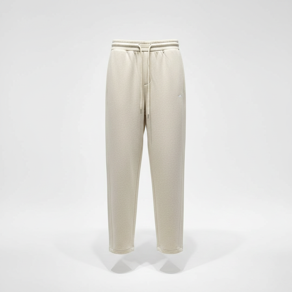 Cream shark logo relaxed fit drawstring jogger sweatpants ghost mannequin