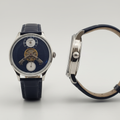 Men's Navy Blue Dial Silver Tourbillon Automatic Watch – Front and Side Ghost Mannequin View