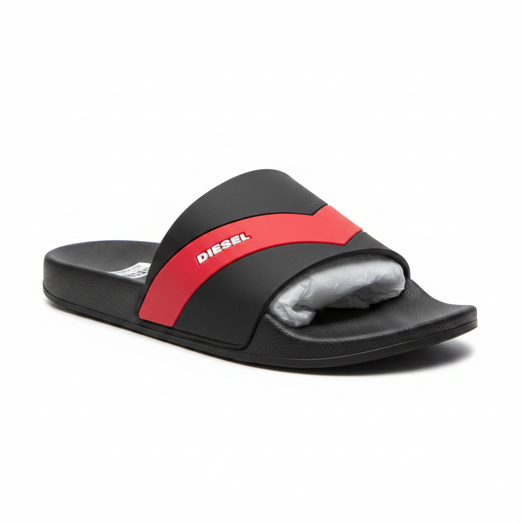 Star Money Shoes Diesel Chevron Slides – Catalog Shot