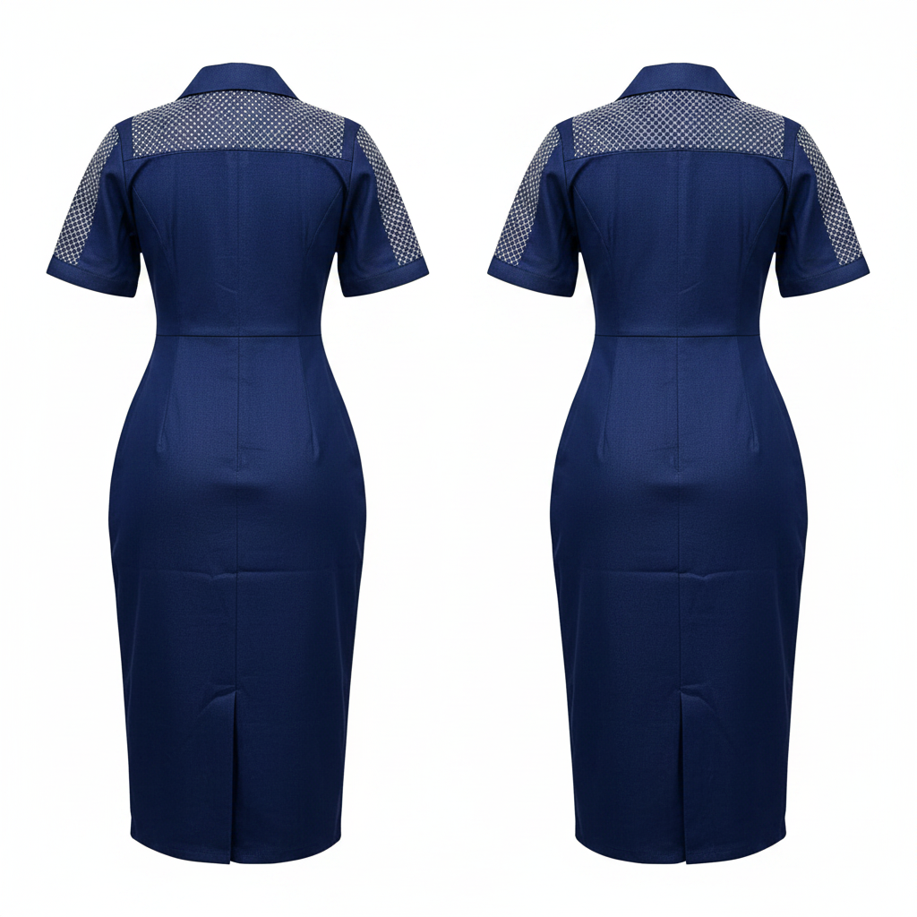 Navy Blue Rhinestone Panel Zip Midi Dress – Back Ghost Mannequin