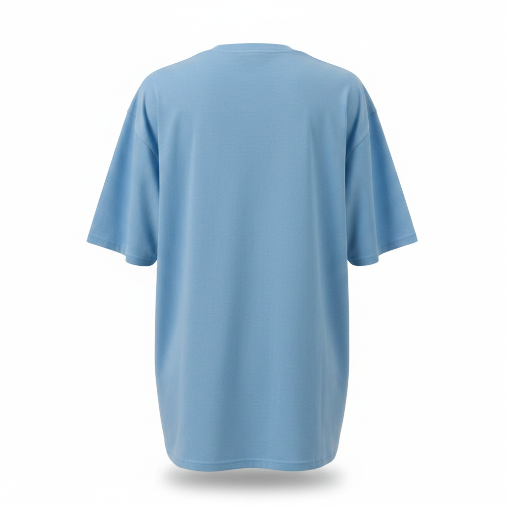 Women's sky blue cartoon rhinestone oversized tee - ghost mannequin back view