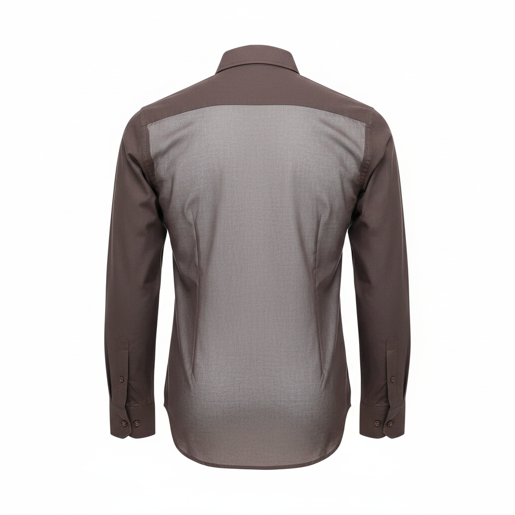 Dark brown plain long-sleeved shirt ghost mannequin back view