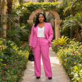 Women's Hot Pink Blazer & Wide-Leg Trouser Co-ord Suit – Nigerian Female Model Full Body Shot