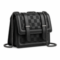 Black checker-panel chain shoulder bag on a white background