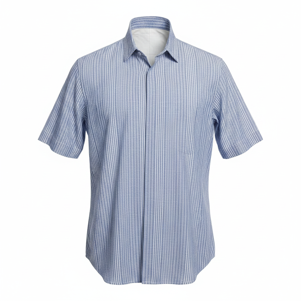 Ghost mannequin blue white pinstripe short-sleeved shirt