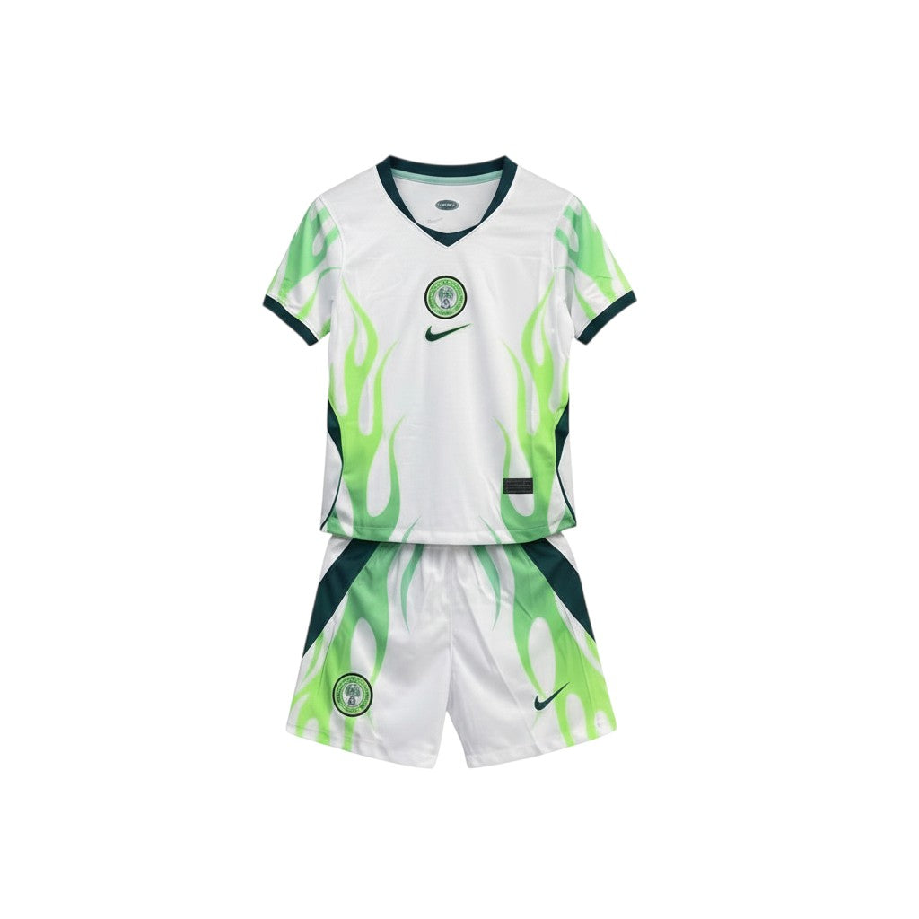 Kids' White Lime Green Flame Football Jersey & Shorts Set