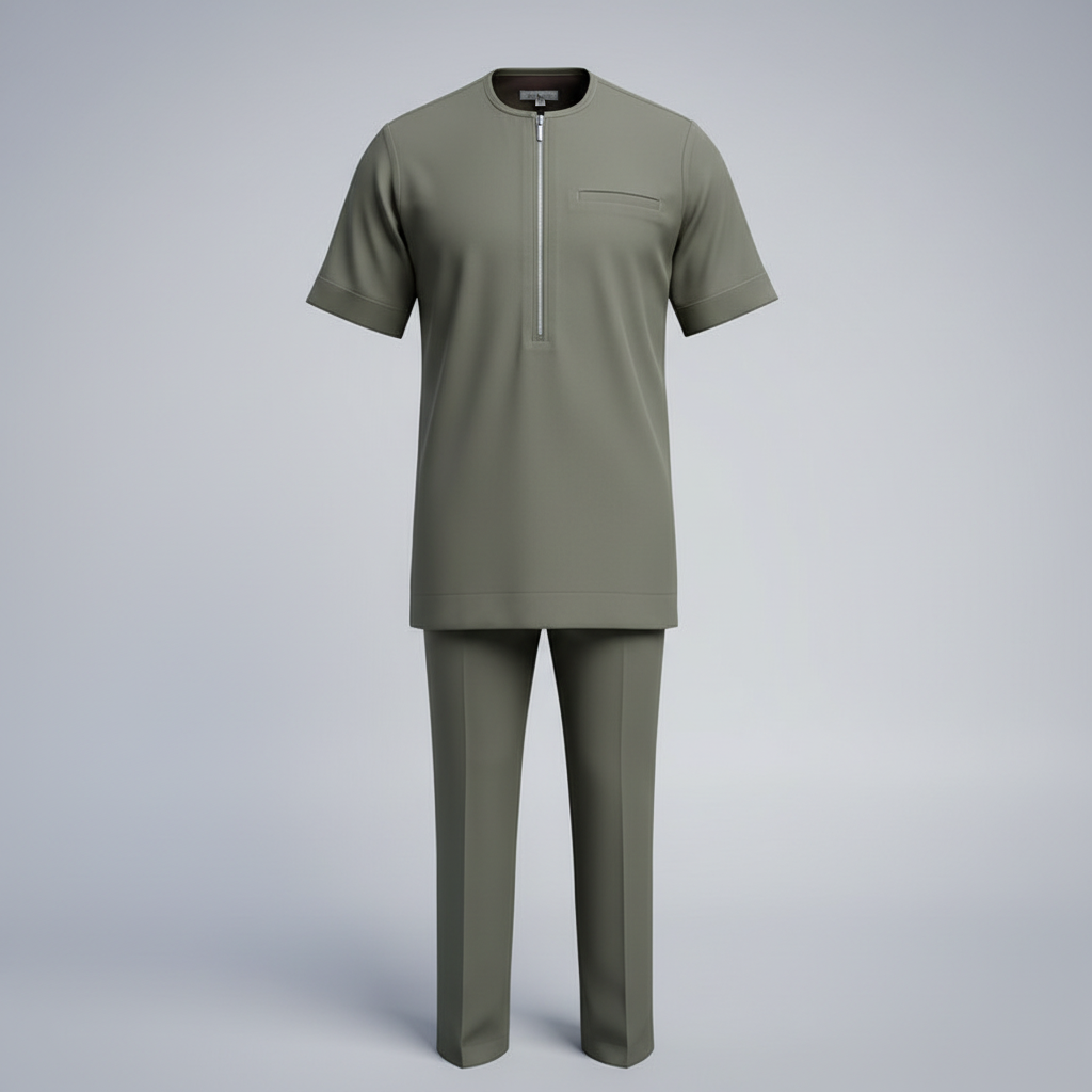 Ghost mannequin olive green zip-neck senator set