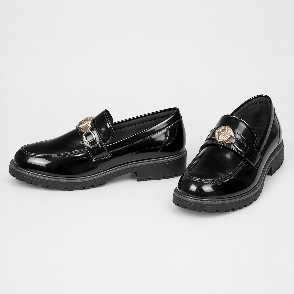 Black chunky-sole loafers, pair views