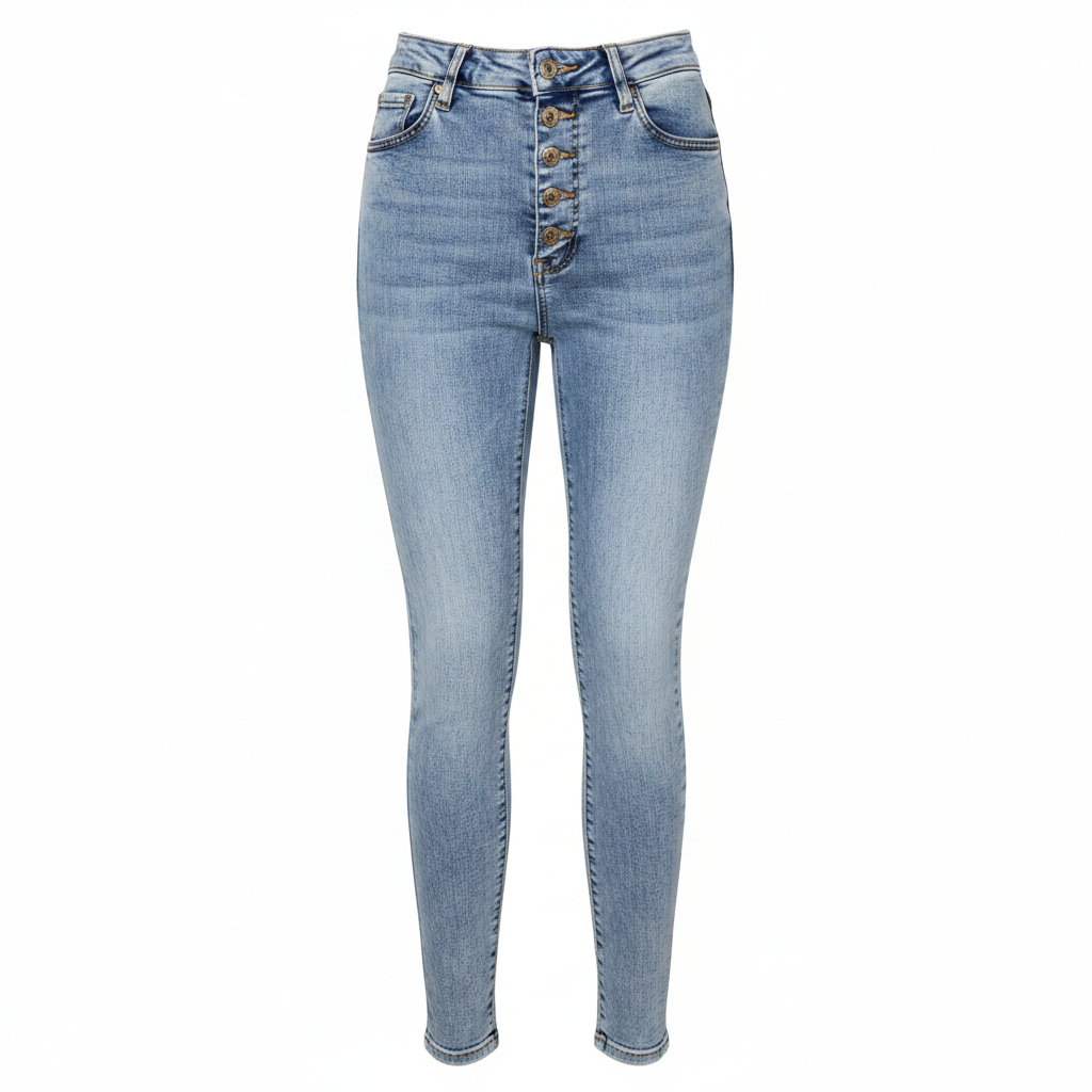 Light Blue Acid Wash High-Waist Skinny Jeans – Front Ghost Mannequin