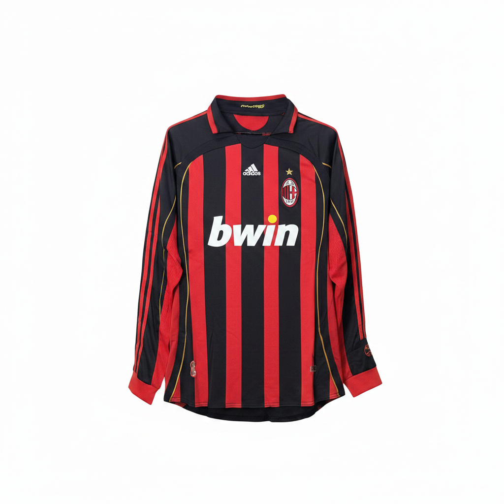 Black and red striped long-sleeve retro football jersey — ghost mannequin front view