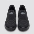 Men's black knit slip-on sneakers with chunky soles, front view