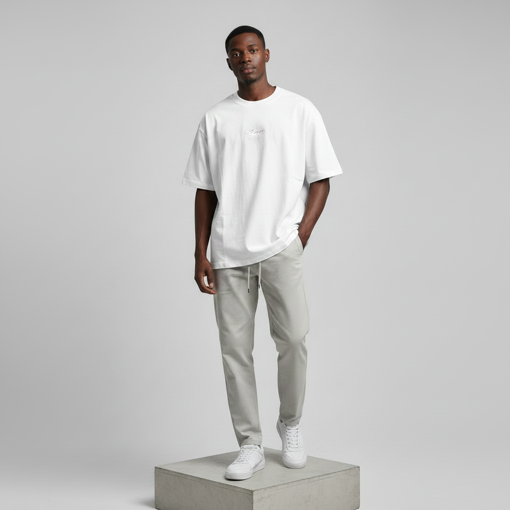 White Feno Oval Logo Oversized Tee - Model Front
