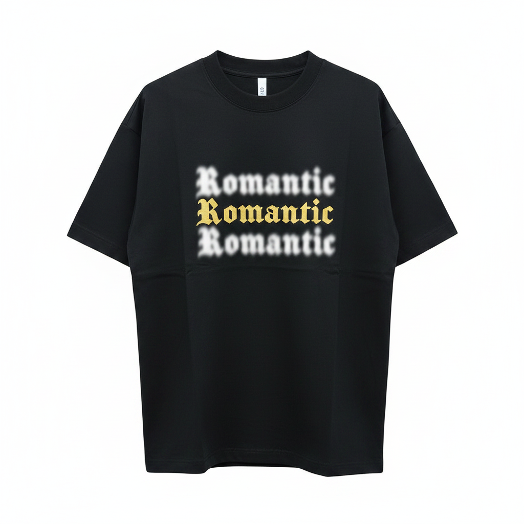 Black Romantic Graphic Oversized Tee - Ghost Mannequin Front