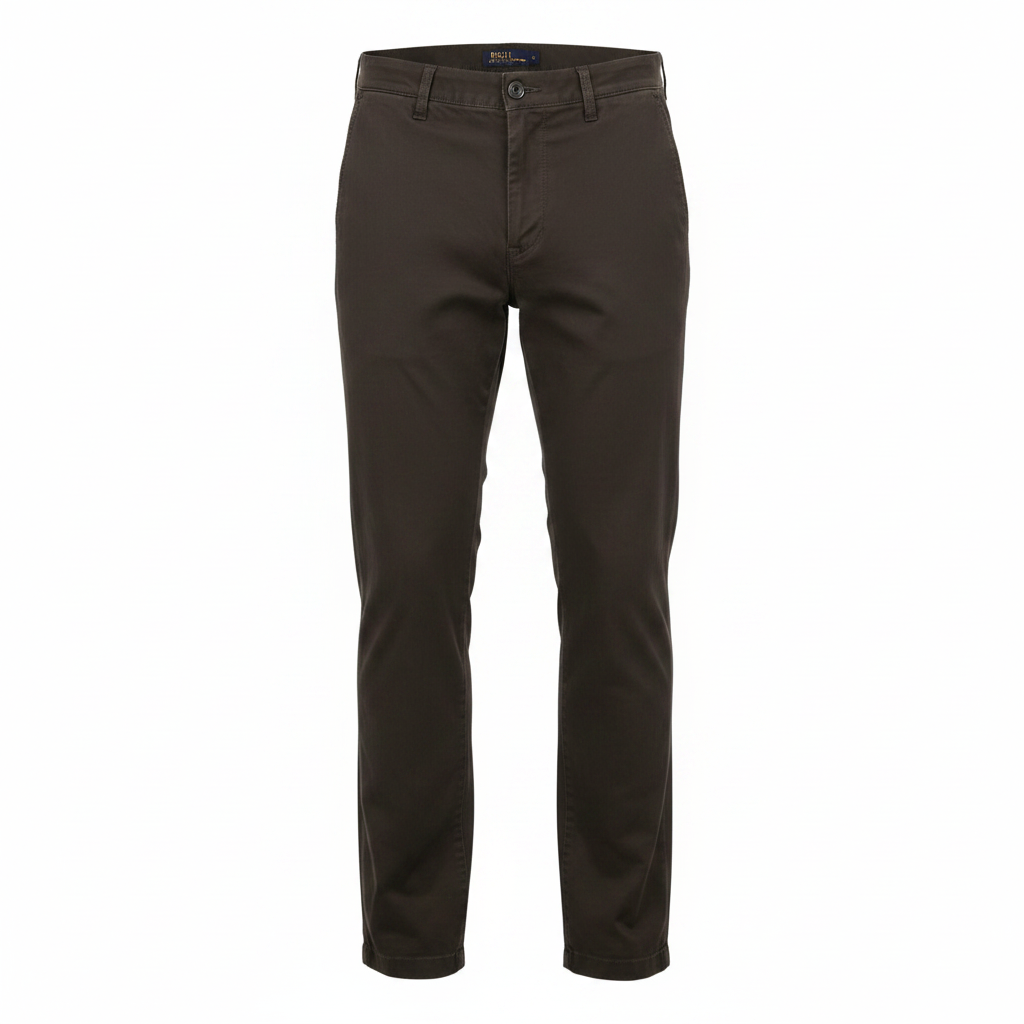 Men's dark brown chinos trousers ghost mannequin front view